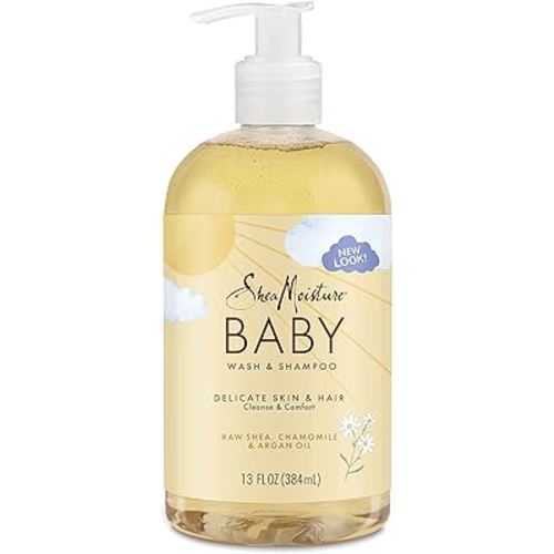 SheaMoisture Baby Wash & Shampoo for All Skin Types Raw Shea, Chamomile & Argan Oil Baby Wash and Shampoo with Frankincense & Myrrh to Help Cleanse 13 oz, Gold, Packaging may vary