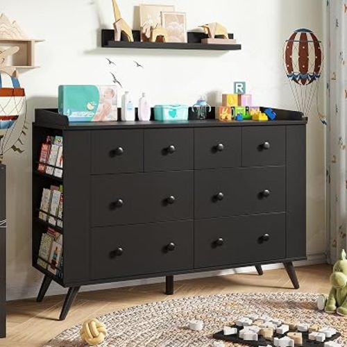 Kids Dresser Cabinet with 8 Drawers, Baby Dresser, Black