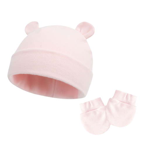 Besolor Newborn Baby Hats and Mittens Set Infant Toddler Cute Bear Ear Beanie Cotton Caps Gloves Hats for Boys Girls