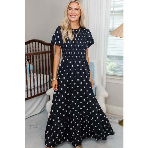 NURSING COLLECTION: Make The Right Choice Black Polka Dot Maxi Dress