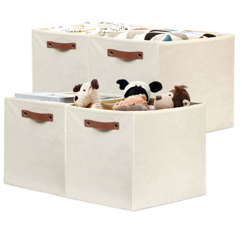 ANLEM Fabric Cube Storage Bin for Storage Organizer,13 X 13 X 15 Storage Bin Cube, Cloth Cube Storage Bin for Organizing Cream