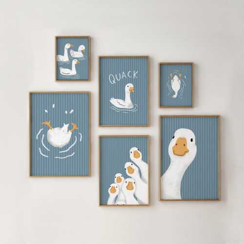 Blue Stripes Goose Wall Art, Nursery Decor, Digital Illustration, Kids Room, Instant Download