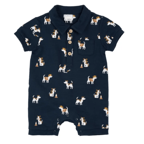Petit Lem 
Organic cotton terry Dogs overalls | Navy blue