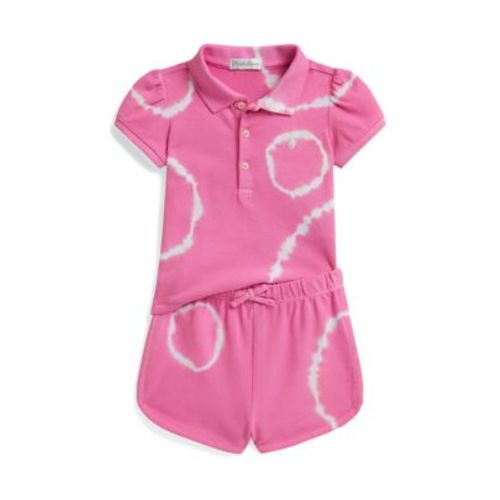 Baby Girls Tie-Dye Stretch Mesh Polo Shirt & Short