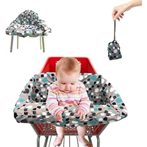 Pozico 2-in-1 Shopping Cart Cover for Baby – High Chair Cover, Grocery Cart Cover, Machine Washable with Portable Cloth Bag – Baby Cart Seat Cover for Boys & Girls – Bluepoint Design