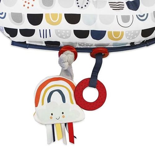 Boppy Tummy Time Prop, Black and White Modern Rainbows with Teething Toys, A Smaller Size for Comfortable Tummy Time, Attached Toys Encourage Neck and Shoulder Strength Building