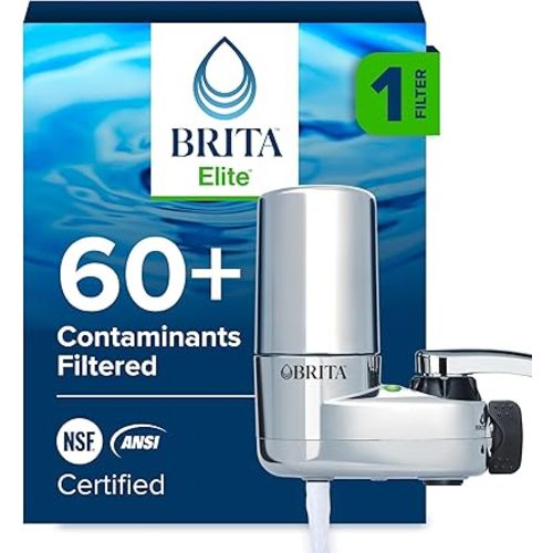 Brita Faucet Mount Water Filter System, Chrome, No-Wait Filtration, Easy Install, Multi-Use Tap Water Filter for Kitchens, Bathrooms & Small Spaces