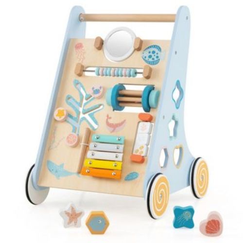 TopComfy Baby Walkers Wooden Baby Walker Acrylic Mirror Xylophone Shape Sorters Engages Senses Boosts Learning for Baby, Multicolored, 14"*13"*19"