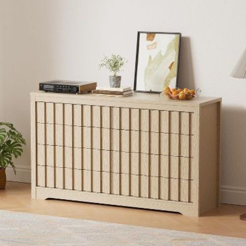 Fluted Dresser for Bedroom with 6 Drawers,Modern Chest of Drawers with Handleless