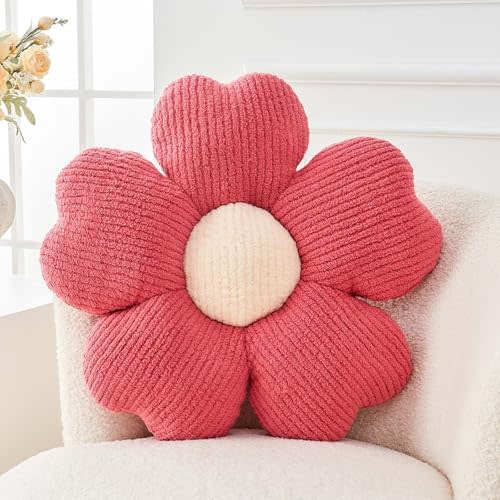 Flower Throw Pillow, Cute Flower Shaped Pillow Decorative Throw Pillow for Bed Couch, Soft Daisy Pillows Floor Seating Cushion Cushions (14.9 Inch Peach Pink)