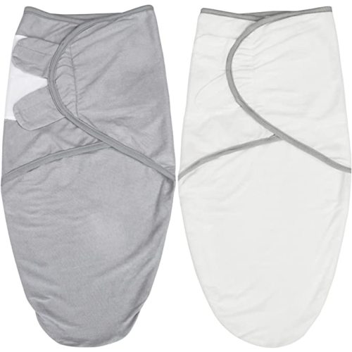 Biloban Baby Swaddles 0-3 Months for Boy Girls, Newborn, Organic Cotton Adjustable Blanket, Lovely Grey Print, 2 Pack