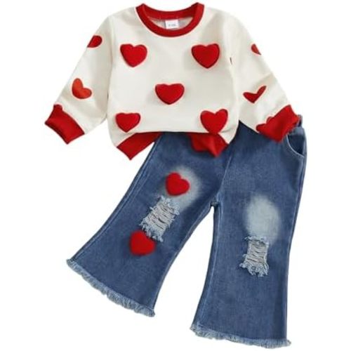 FYBITBO Toddler Baby Girl Clothes Fall Winter Baby Girl Outfit Floral Crewneck Sweatshirt Bell Bottom Jeans Pants Set
