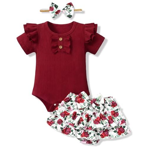HONGTEYA Infant Baby Girl Clothes Newborn Summer Outfits Cute Romper Shorts Set Floral Girl Clothes with Headband