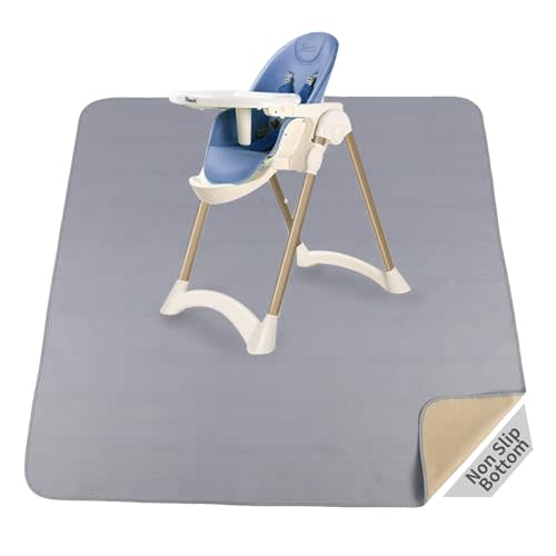 DFHY Splat Mat for Under High Chair/Arts/Crafts/Outdoor Picnic Mat, Washable Baby Spill Mat Waterproof Anti-Slip Floor Splash Mat, 51"x 51"Portable Baby Play Mat and Table Cloth-Light Grey