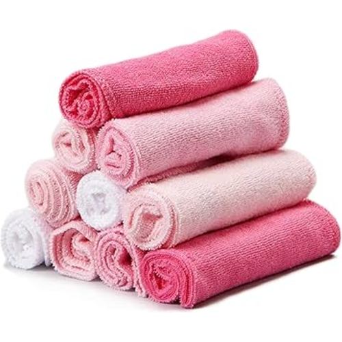 Spasilk Baby Washcloth Wipes Set for Newborn Boys and Girls, Soft Terry, Pack of 10, Pink