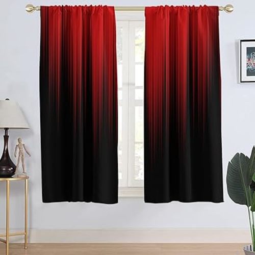 AAtter Red and Black Window Curtain Ombre Boho Pattern Simple Gradient Design Living Room Bedroom Drapes Treatment Fabric 1 Pair Home Decor, 42" W x 63" L, Modern