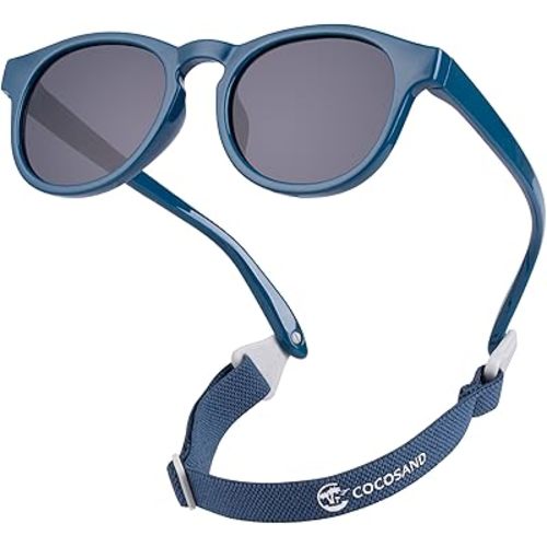 COCOSAND Baby Toddler Sunglasses with Strap Polarized Flexible Round Frame for Newborn Infant Kids Boy Girl Age 0-6 Years Old