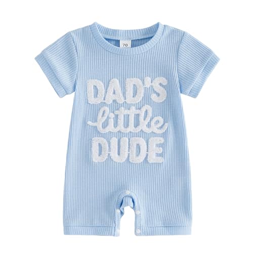Sejardin Newborn Infant Baby Boy Summer Jumpsuit Letter Embroidery Short Sleeve Crew Neck Romper Waffle Outfit