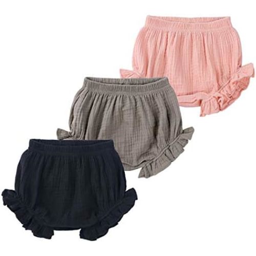 MYGBCPJS Baby Girls Boys 3 Pack Cotton Linen Blend Cute Bloomer Shorts Loose Harem Shorts