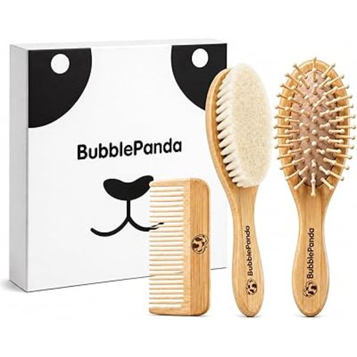 Baby Hair Brush and Comb Set – Ultra Soft Goat Hair Bristles, Natural Bamboo Baby Brush for Cradle Cap, Gentle Grooming Kit, Baby Registry Gift for Newborns & Toddlers