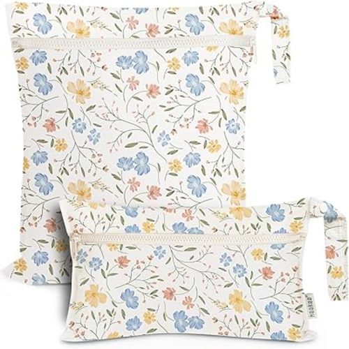 haakaa Water Resistant Wet Bags for Baby Wet Dry Bags for Cloth Diaper, Reusable Wet Bags for Baby Items, Swimsuit & Travel, 2pcs, Garden Flow