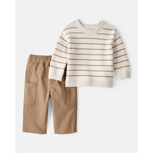 Baby Boy 2-Piece Long-Sleeve Tee & Pant Set - Ivory/Brown | Carter's