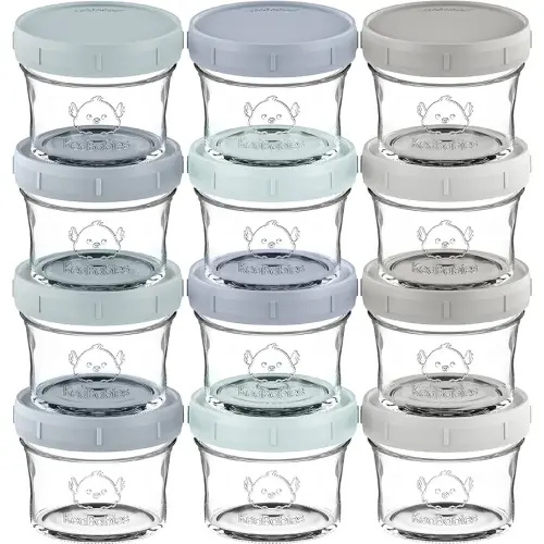 KeaBabies 12pk 4oz Glass Baby Food Containers with Lids - Leak-Proof, Microwavable Small Glass Jars, Baby Purees & Toddler Snack Storage Containers, BPA-Free, Dishwasher & Freezer Safe (Slate)
