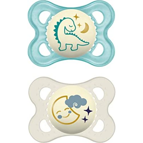 MAM Night Pacifiers 0-6 Months, Best for Breastfed Babies, Glow in the Dark, Baby Boy, 2 Count
