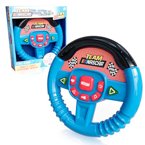 Team NASCAR Baby Steering Wheel Toy – Interactive Driving Toy for Toddlers 6–12 Months – Toy Cars Sound Effects for 1 Year Old Boys – Baby Boy Gift – Toddler Toy for Car-Loving Kids
