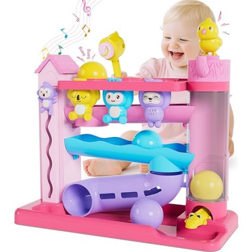 Musical Toy for 1-2 Year Old Girls,Educational Baby Toys 12-18 Months,Ball Drop Toy with English & Spanish,Fine Motor Toys for Toddlers 1-3,Birthday Gift for 1+ Year Old Girl (Pink)