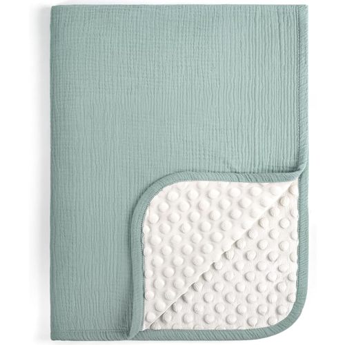 lulumoon Baby Blanket for Newborn Boy: Soft Minky Dotted Backing - Perfect Stroller Blanket for Travel & Baby Shower 30"x40"（Sage）