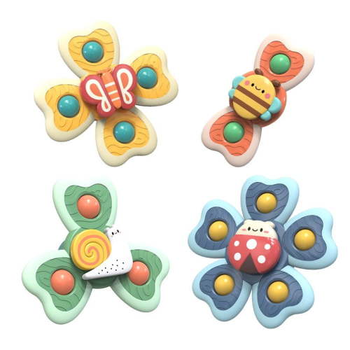 4 PCS Baby Bath Spinner Toy with Rotating Suction Cup Spinning Top Toy Animal Spin Sucker Baby Bath Toys Dining Chairs Toys Windmill(Insect)