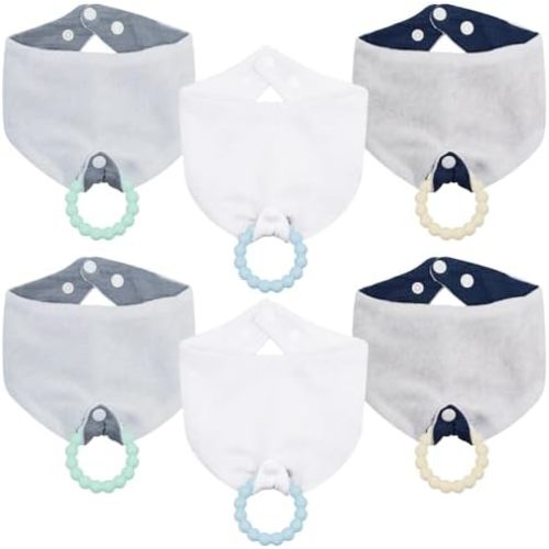 Baby Bandana Bibs & Teethers 6-Pack, 100% Organic Cotton, Absorbent & Soft, Unisex for Daily Use & Teething Relief.