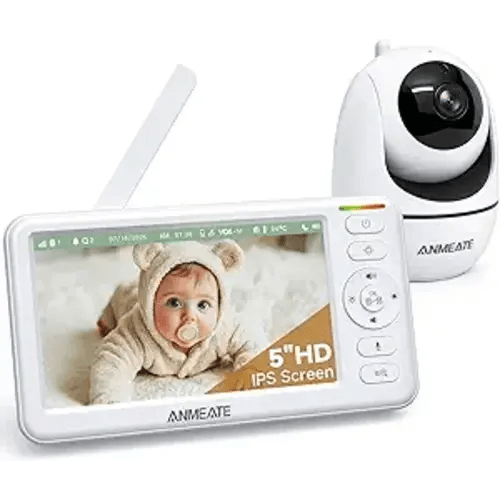 ANMEATE 5" HD Video Baby Monitor with Camera and Audio - No WiFi, 48H Battery Life,720P Remote Pan Tilt Zoom, Two-Way Talk, Night Vision, Thermal Room Monitor, Lullabies & White Noise, 1000ft Range