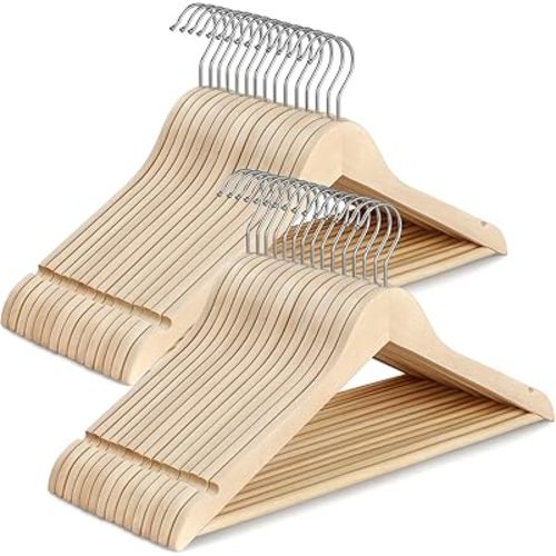 TOPIA HANGER Unfinished Natural Wooden Hangers 30 Pack- 360° Swivel Hook and Smoothly Cut Shoulder Notches-Premium Wood Clothes Hangers for Suit, Coat, Jacket, Pant, Camisole-CT10N30