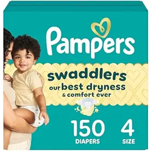 Pampers Swaddlers Diapers, Size 4 (15-34 lbs), 150 Count, Absorbent, Keeps Baby Dry and Comfortable, Skin Safe Disposable Baby Diaper (Packaging May Vary)