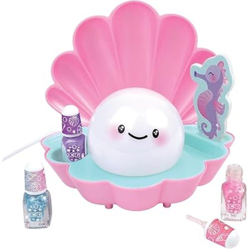 3C4G: Pearl Perfect Light-Up Nail Dryer - 6pc, Pink Shell Shaped Manicure Kit, Built-in Fan, 3 Nail Polishes, Seahorse Filer, Tweens-Girls-Kids 8+