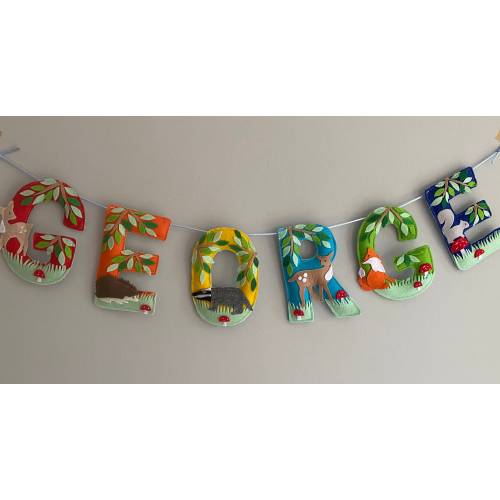 Bright Woodland Animal Felt Name Garland, Name Banner, Name Bunting, Name Sign, woodland nursery decor, child’s bedroom, baby shower