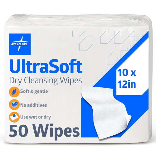 Medline UltraSoft Dry Cleansing Wipes, Fragrance Free, 10 x 12", 50 Count