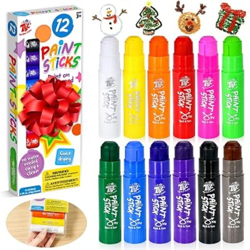 TBC The Best Crafts Paint Sticks for Kids Ages 2-8, 12 Classic Colors
