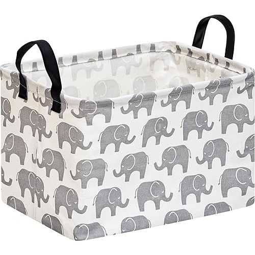 Rectangle Elephant Pattern Gift Basket Storage Bin Laundry Hamper Storage Organization Box Nursery Hamper for Clothes with Handles