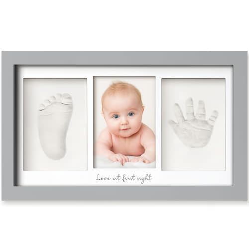 KeaBabies Baby Hand and Footprint Kit - Clay Handprint Keepsake Frame, Newborn Nursery Picture Frame, Personalized New Mom Gifts for Baby First Christmas Shower (Cloud Gray)