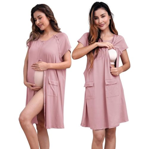 SUNNYBUY 2 PCS Maternity Labor & Delivery Gown with Matching Nursing Dress