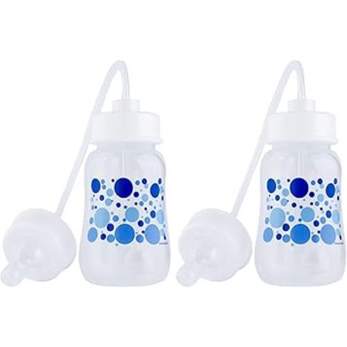 Hands-Free Baby Bottle - Anti-Colic Nursing System 4 oz Baby Bottle with Fast Flow Nipple/Teat 3m+ with Tube Straw Feeding System for Toddler (2 Bottles - Blue)