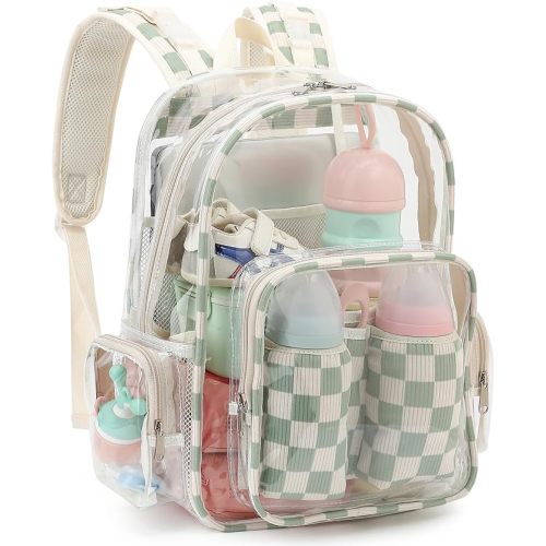 Clear Baby Diaper Bag Backpack for Mom, Large Capacity Travel Nappy Bag for Boys & Girls with Stroller Straps (Corduroy Checkered Brown)