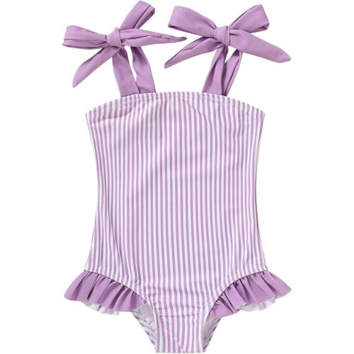 YOUNGER TREE Toddler Swimsuit Girl Color Block Stripe One-Piece Swimwear Baby Girl Bathing Suits