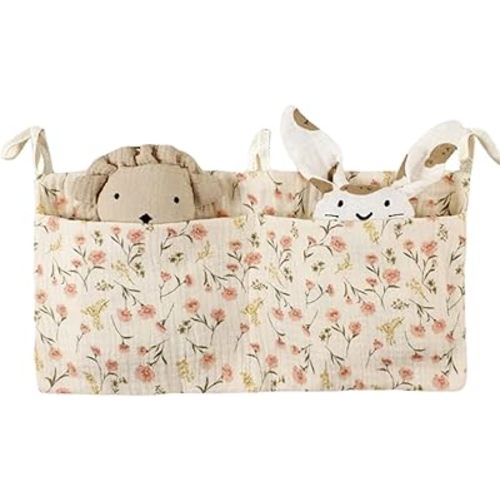 Hanging Diaper Caddy Soft Cotton Cloth Crib Organizer Cute Large Capacity Diaper Organizer Foldable Double Pocket Stroller Hanging Bag Multifunctional Baby Organizer Crib Organizer