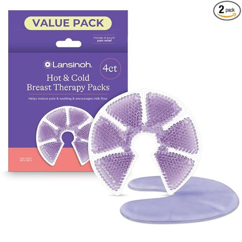 Lansinoh Breast Therapy Packs, Hot and Cold, 4 Pack | Includes 2 Soft Covers | Postpartum Essentials | Relieves Nipple Pain | Breastfeeding Aid