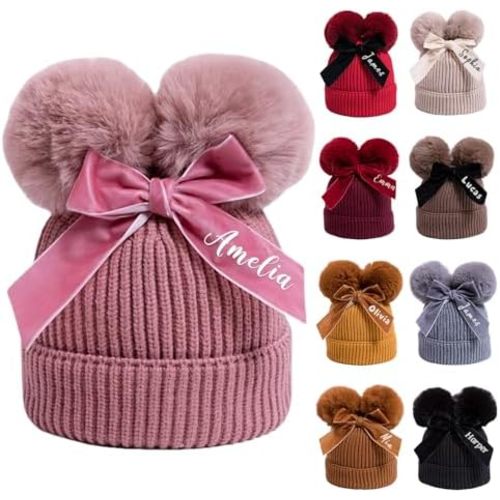 Custom Toddler Baby Beanies Personalized Baby Knit Hat with Name Infant Beanies Winter Hats for Newborn Kids Adults