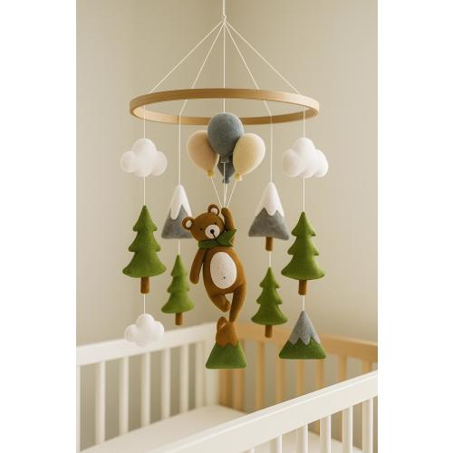 Handmade Felt Teddy Bear Crib Mobile: Baby Nursery Decor